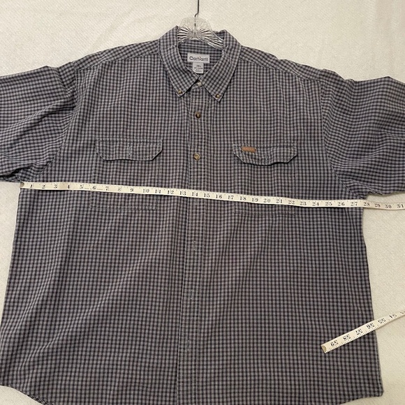 Carhartt Blue Orange Plaid Button Down Long Sleeve Shirt EUC XXL 100% Cotton men - Picture 5 of 11